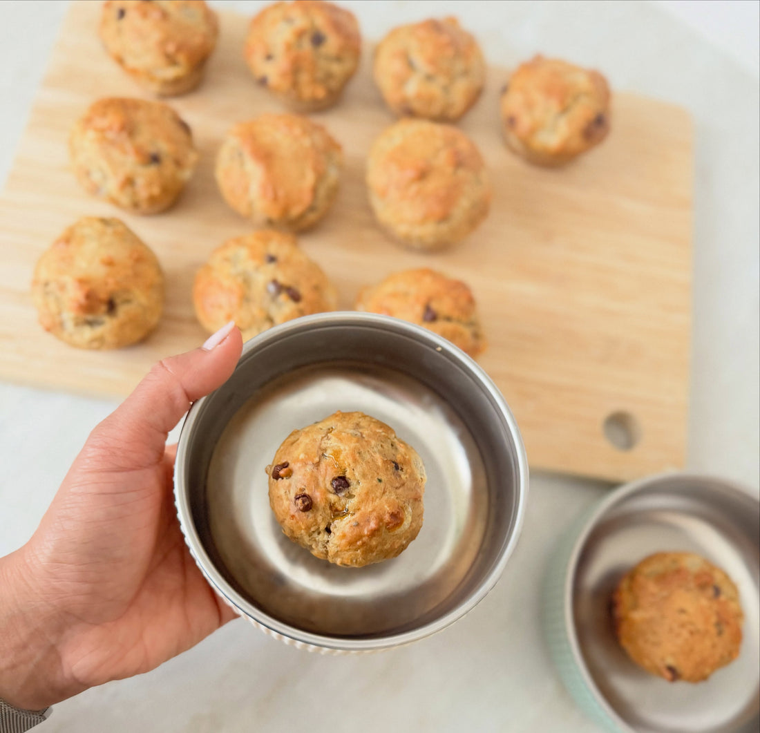 Hidden veggies muffins served in BRAI + CO. stainless steel and silicone bowl